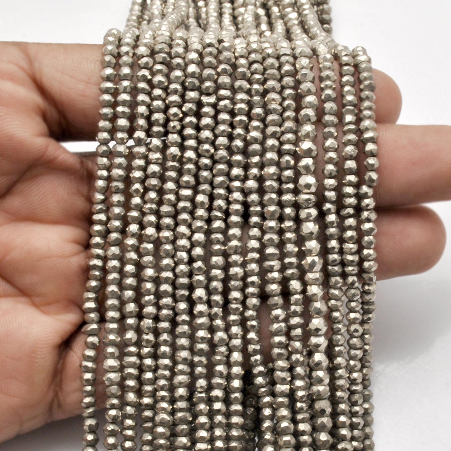 Grey Pyrite Faceted Rondelle Gemstone Beads 13" Strand - SAR Gems