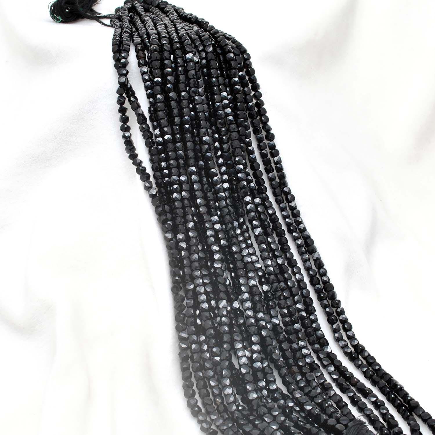 Natural Black Onyx Faceted Dice Gemstone Beads 4mm 12.5" - SAR Gems