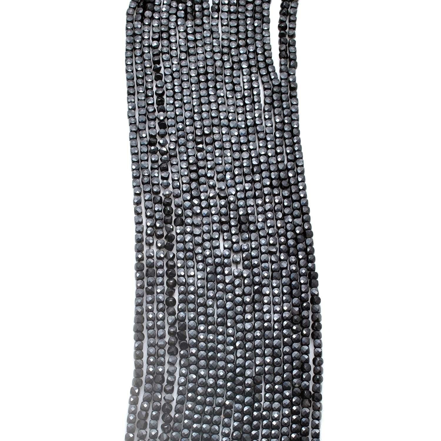 Natural Black Onyx Faceted Dice Gemstone Beads 4mm 12.5" - SAR Gems