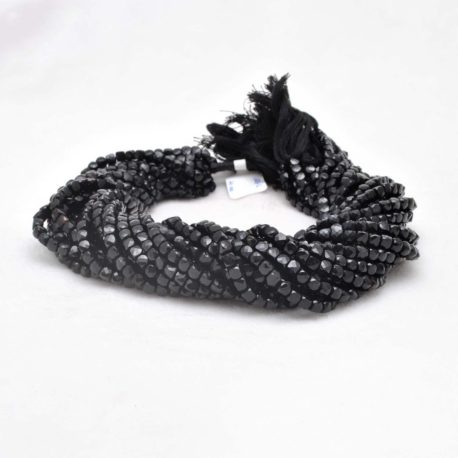 Natural Black Onyx Faceted Dice Gemstone Beads 4mm 12.5" - SAR Gems