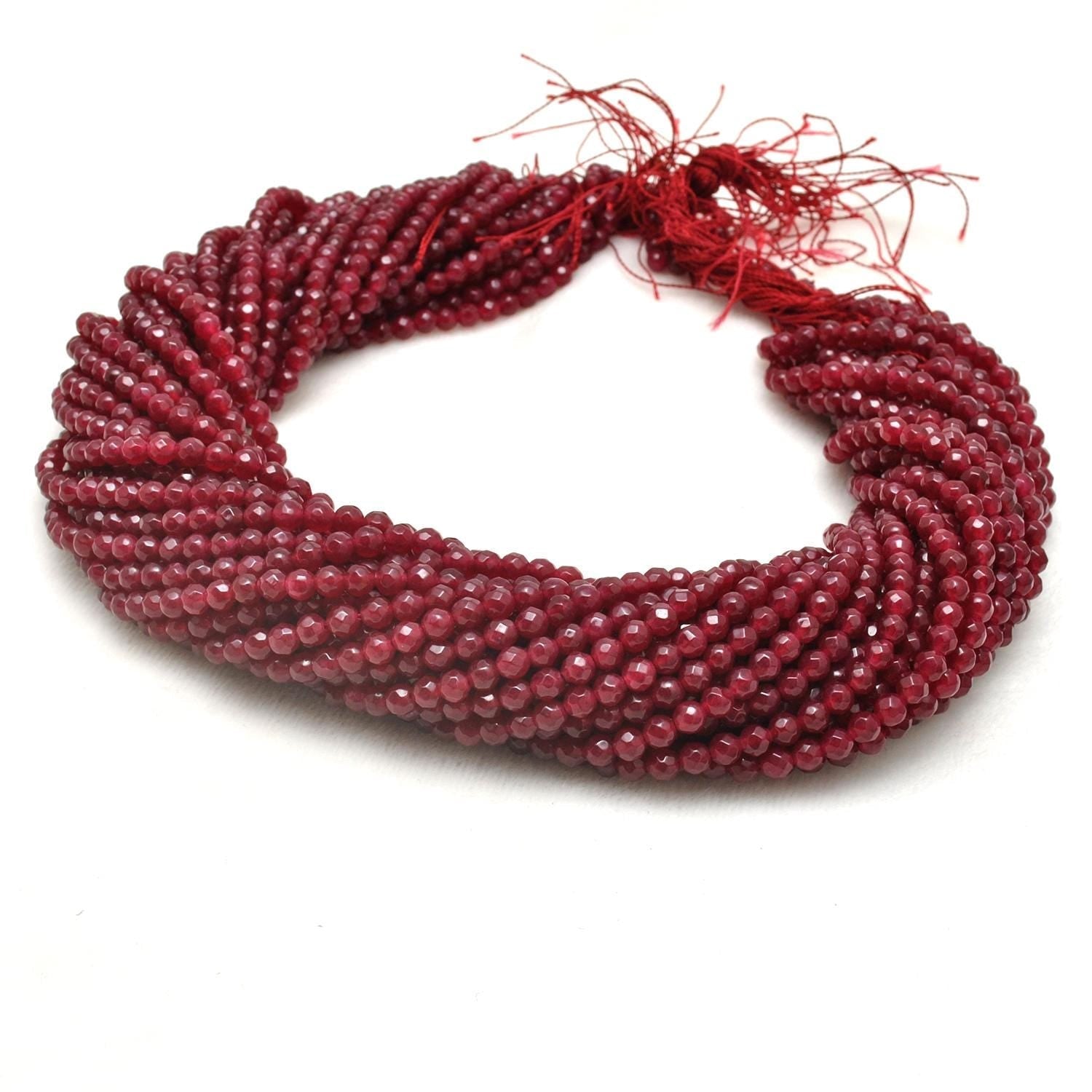 Ruby Quartz Round Faceted Gemstone Beads 15" Strand - SAR Gems