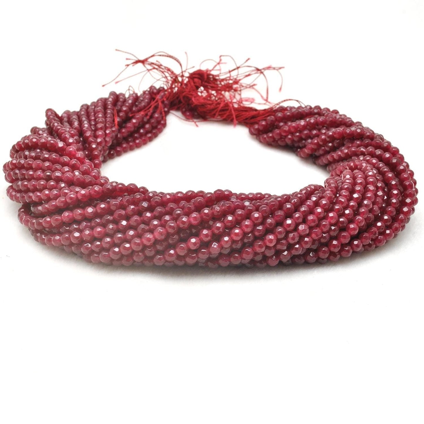 Ruby Quartz Round Faceted Gemstone Beads 15" Strand - SAR Gems