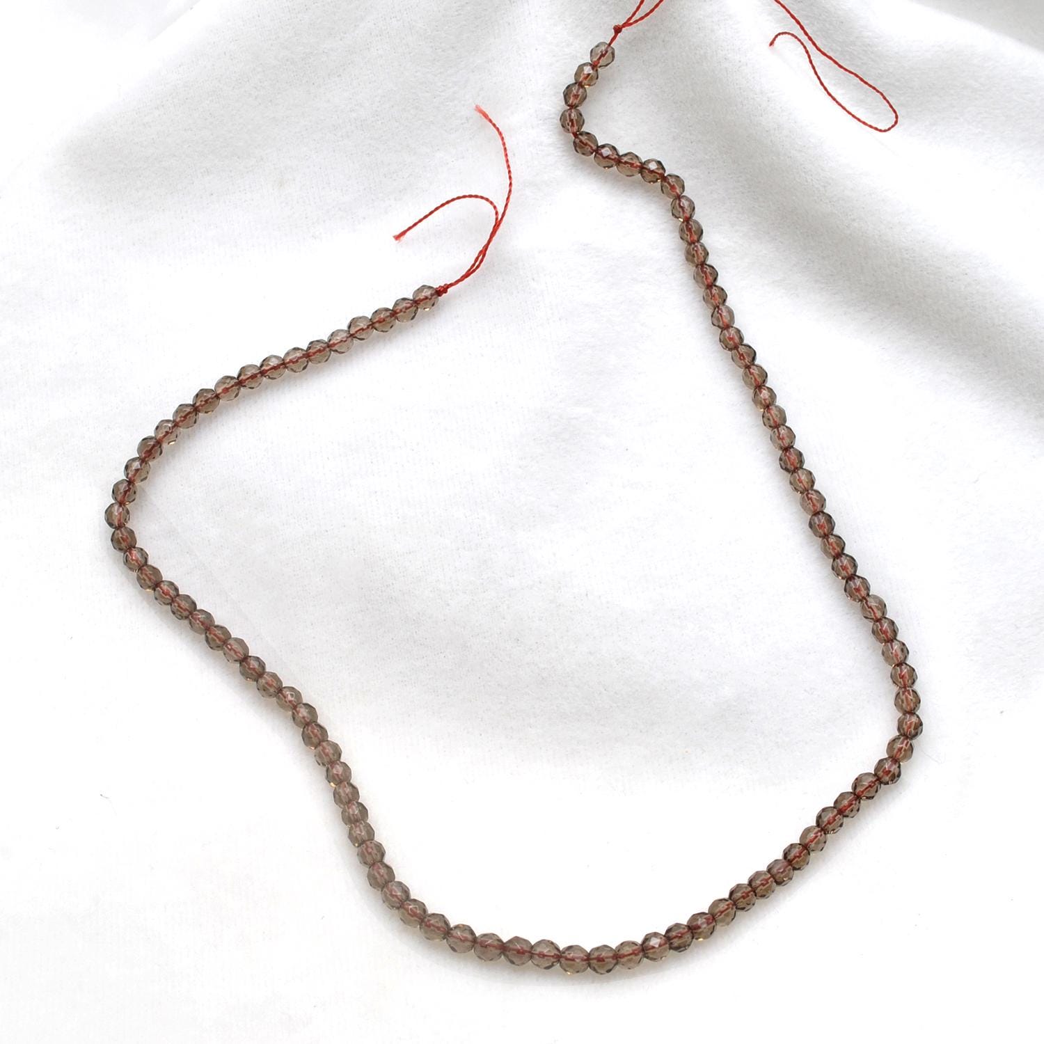 Natural Smoky Quartz Round Faceted Gemstone Beads 15" Strand - SAR Gems