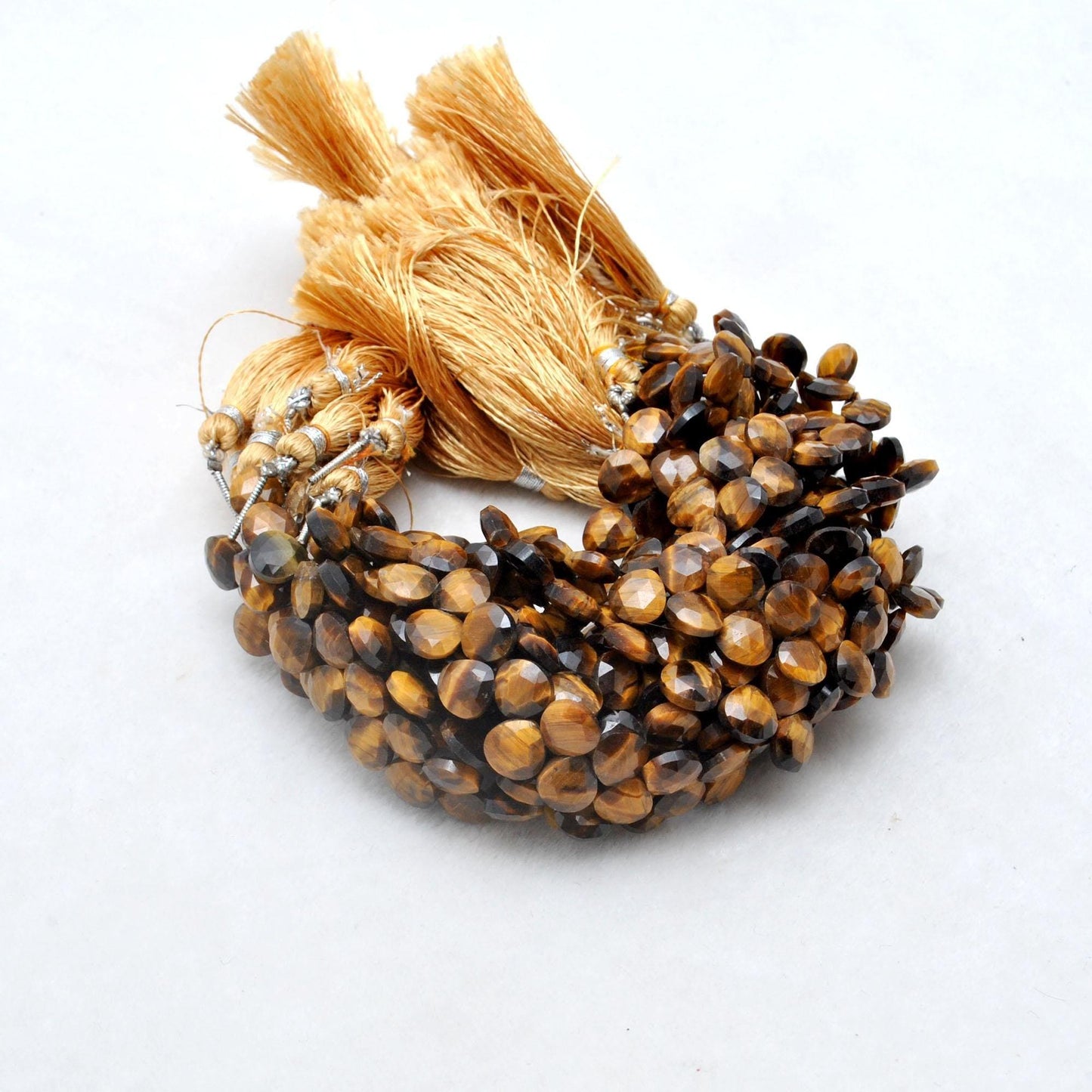 Natural Tiger Eye Faceted Heart Gemstone Beads 10" Strand