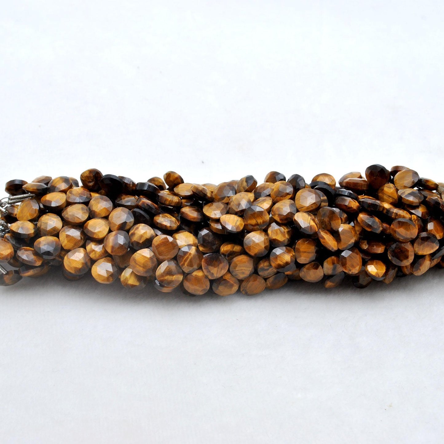 Natural Tiger Eye Faceted Heart Gemstone Beads 10" Strand