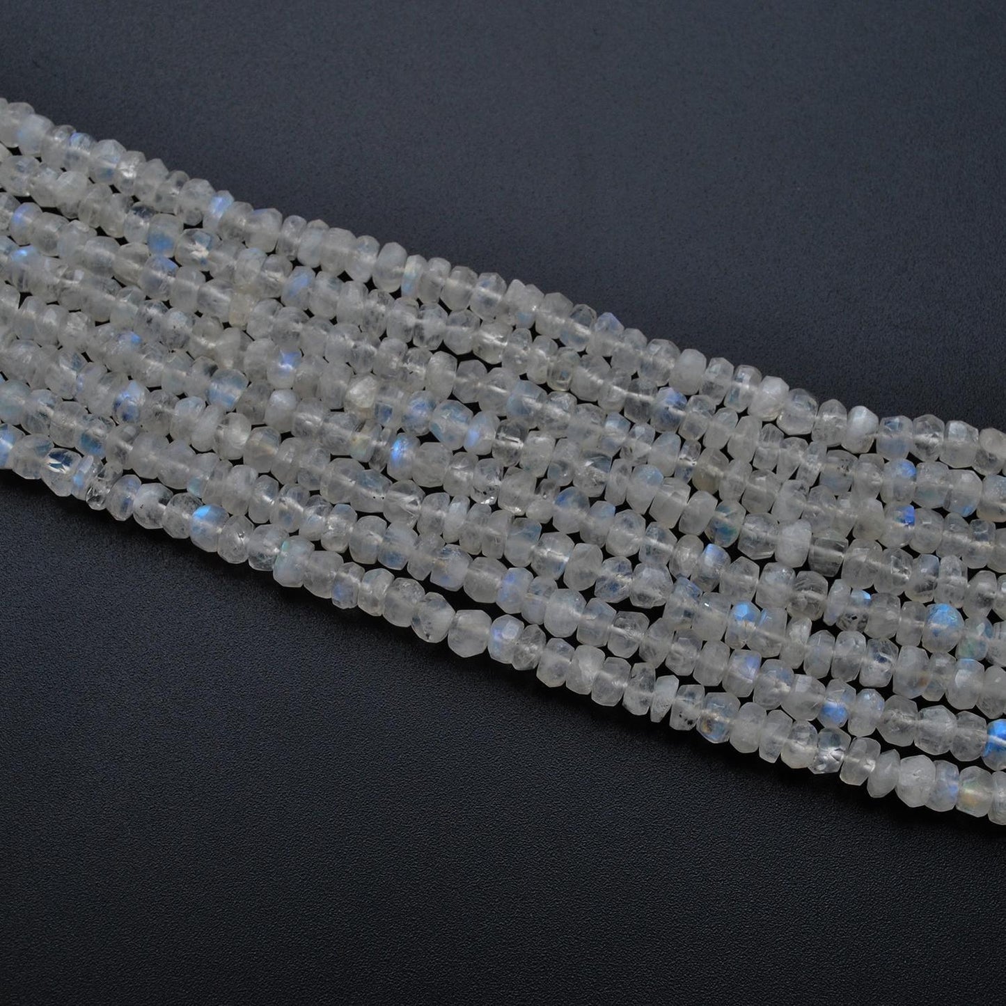 Natural Rainbow Moonstone Rondelle Gemstone Beads Strand