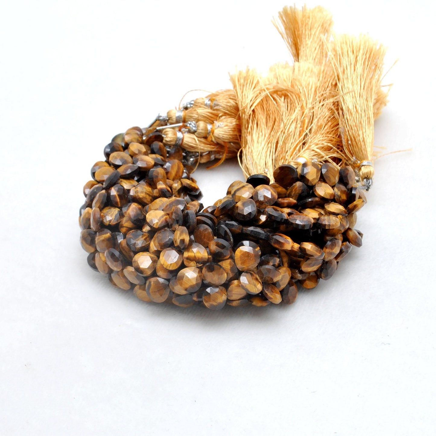 Natural Tiger Eye Faceted Heart Gemstone Beads 10" Strand