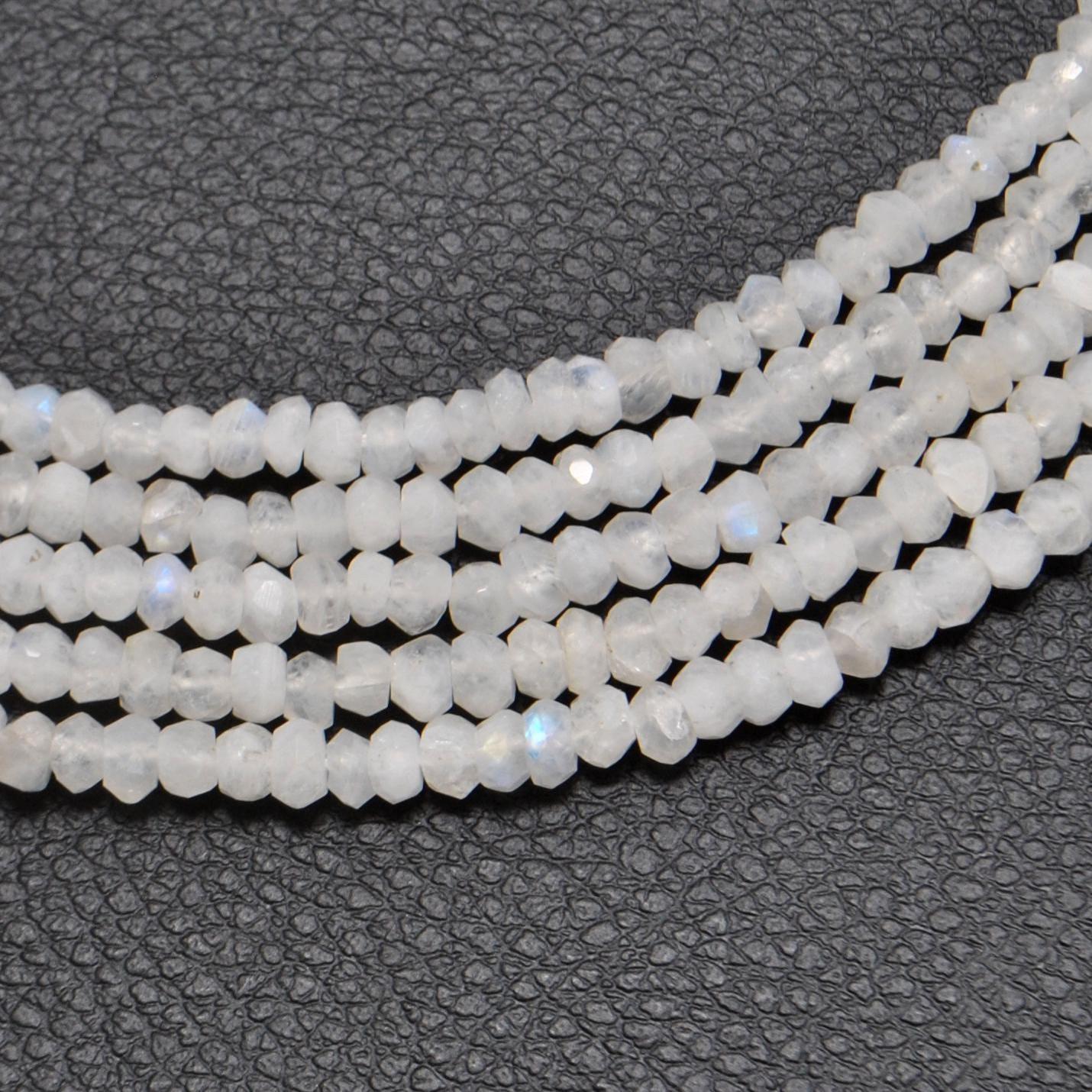Natural Rainbow Moonstone Rondelle Gemstone Beads Strand