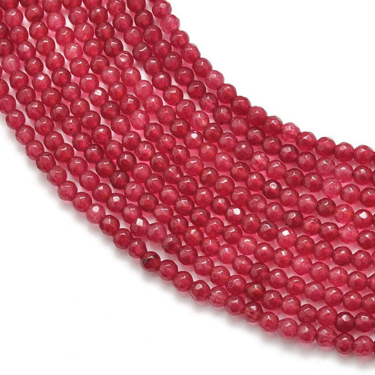 Red Ruby Quartz Round Faceted Gemstone Beads 15" Strand - SAR Gems
