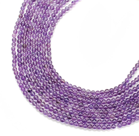 Natural Amethyst Round Beads, 4-4.5mm – 15" Strand, Smooth Gemstone Beads for Necklace & Bracelet Making