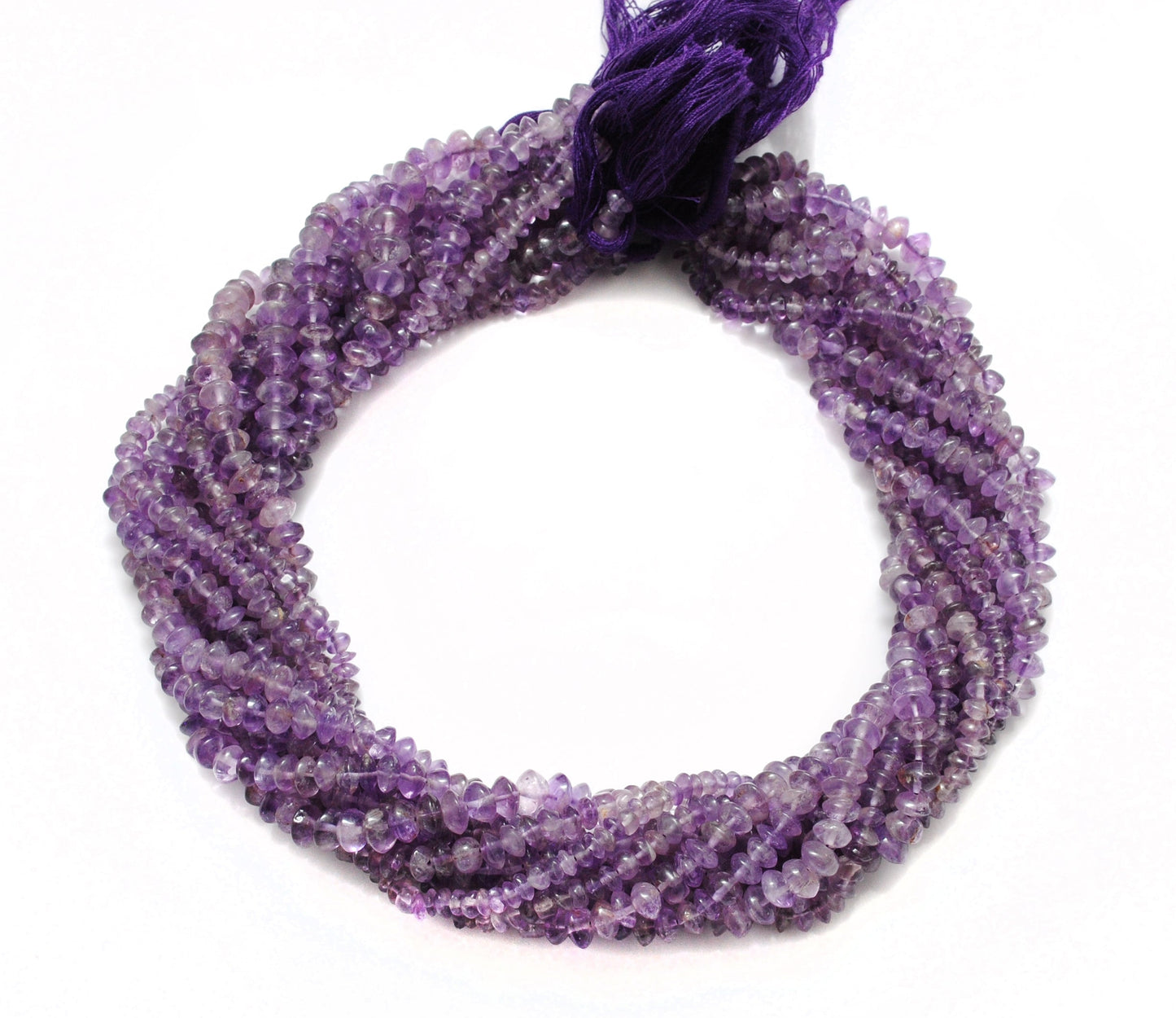 Natural Amethyst Button Beads – 5-6mm, 15" Strand, Smooth Gemstones for DIY Jewelry Making