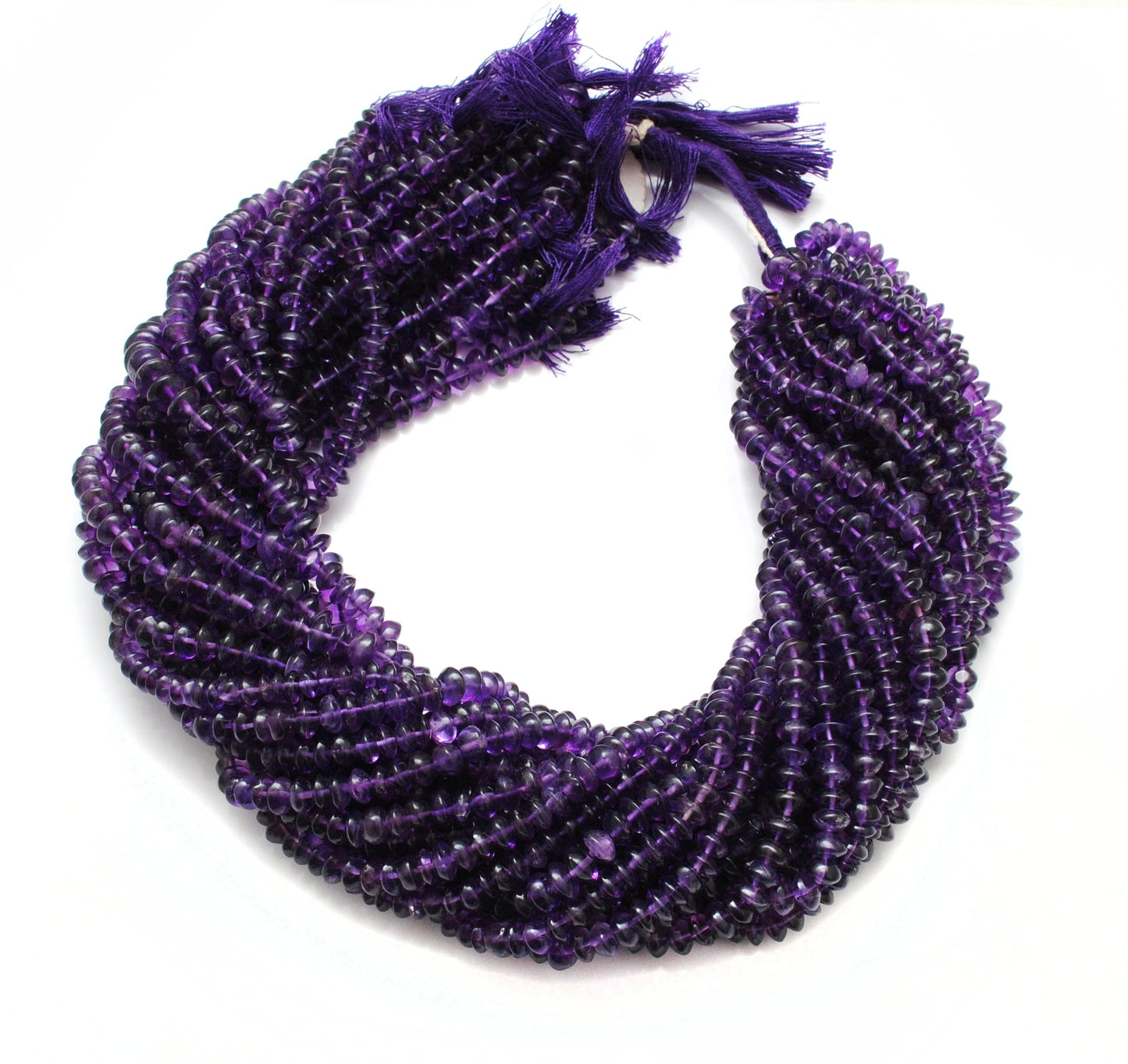 Natural Amethyst Button Beads – 5-6mm, 15" Strand, Smooth Gemstones for DIY Jewelry Making