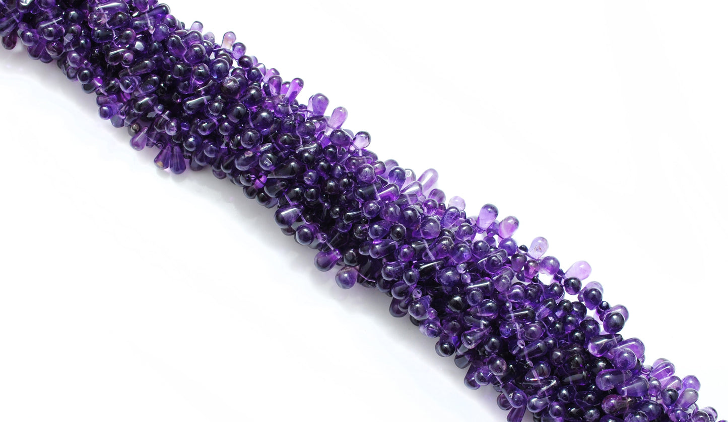 Natural Amethyst Drop Beads, 3x6-7x11mm Mixed Size, 16-Inch Strand for Necklace & Bracelet Making