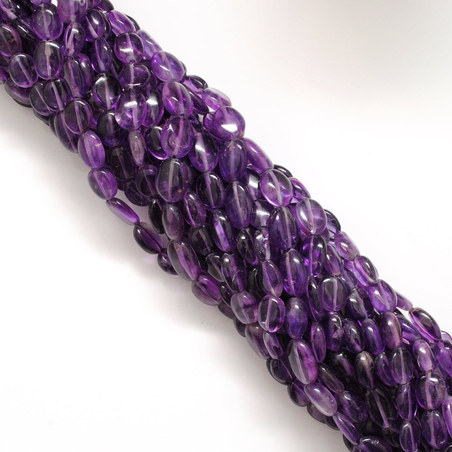 Natural Amethyst Oval Gemstone Beads – 5x10-9x13mm Mixed Sizes – 15" Strand (41 Stones)