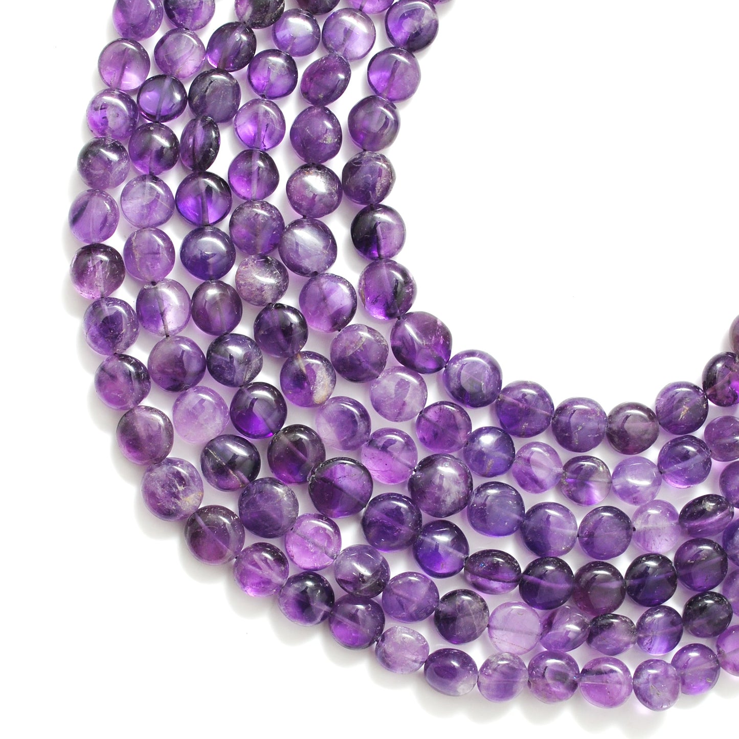 Natural Amethyst Coin Beads – Center Drilled 10-11 mm – 16" Strand DIY Gemstone Beads