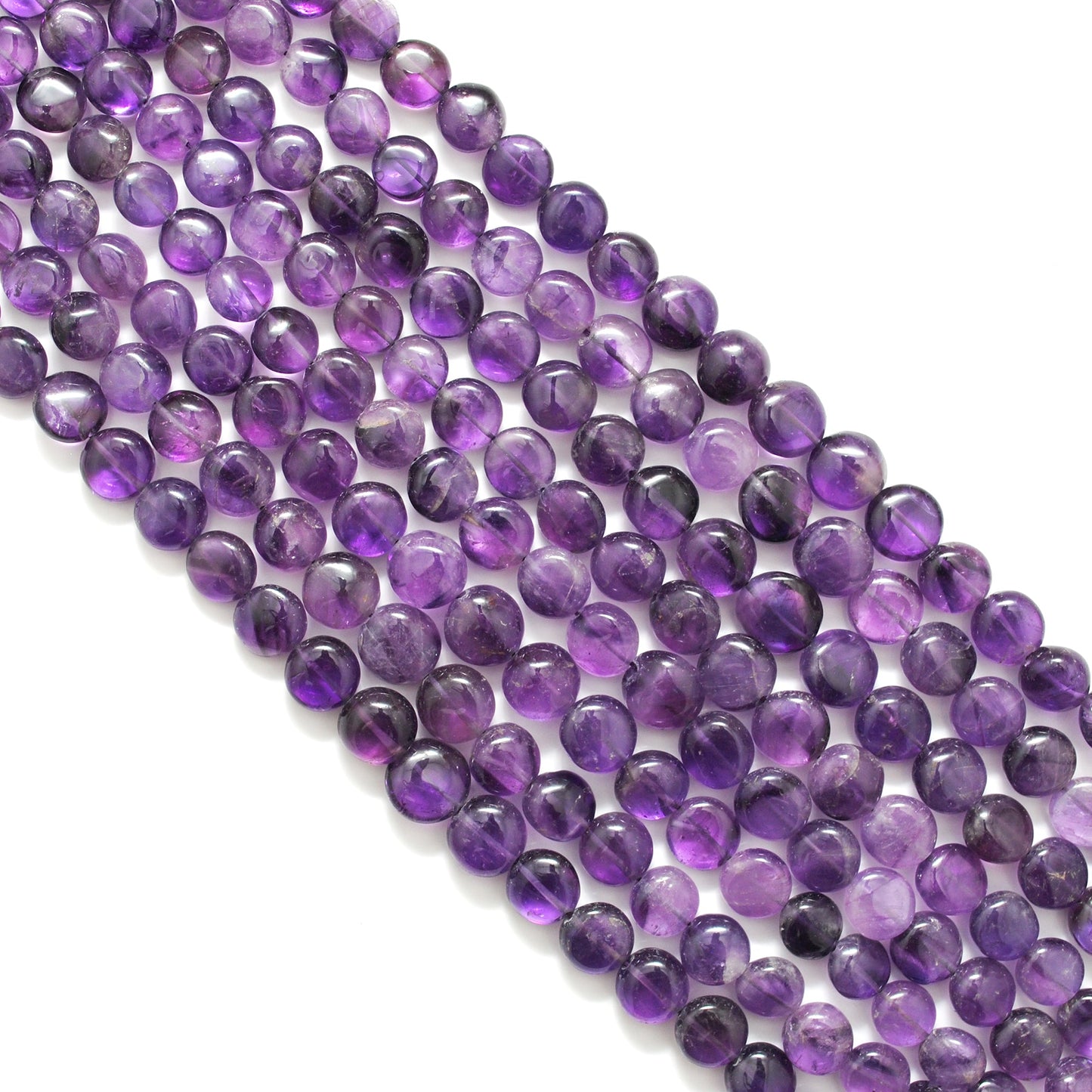 Natural Amethyst Coin Beads – Center Drilled 10-11 mm – 16" Strand DIY Gemstone Beads