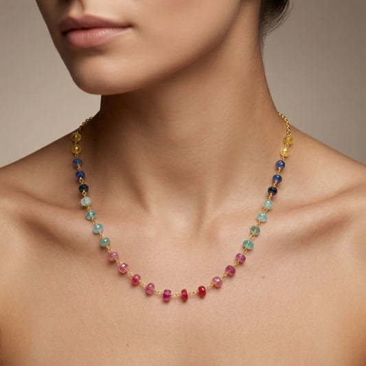 Multi Sapphire 5mm 18k Gold Necklace 18"