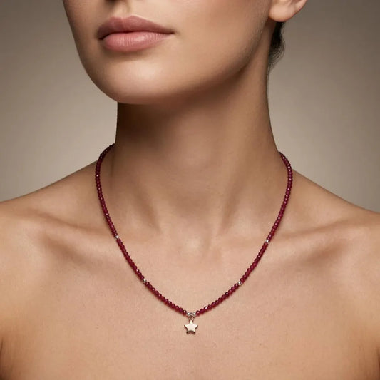 Elegant Ruby Beaded Silver Chain Delicate Necklace
