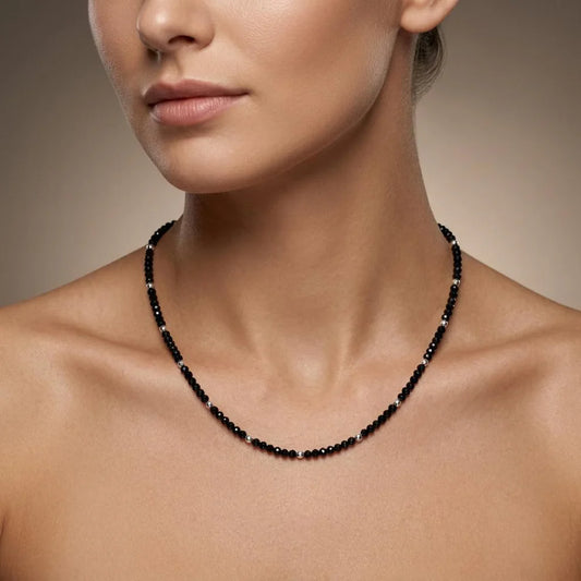 Natural Black Spinel Beaded Women Necklace
