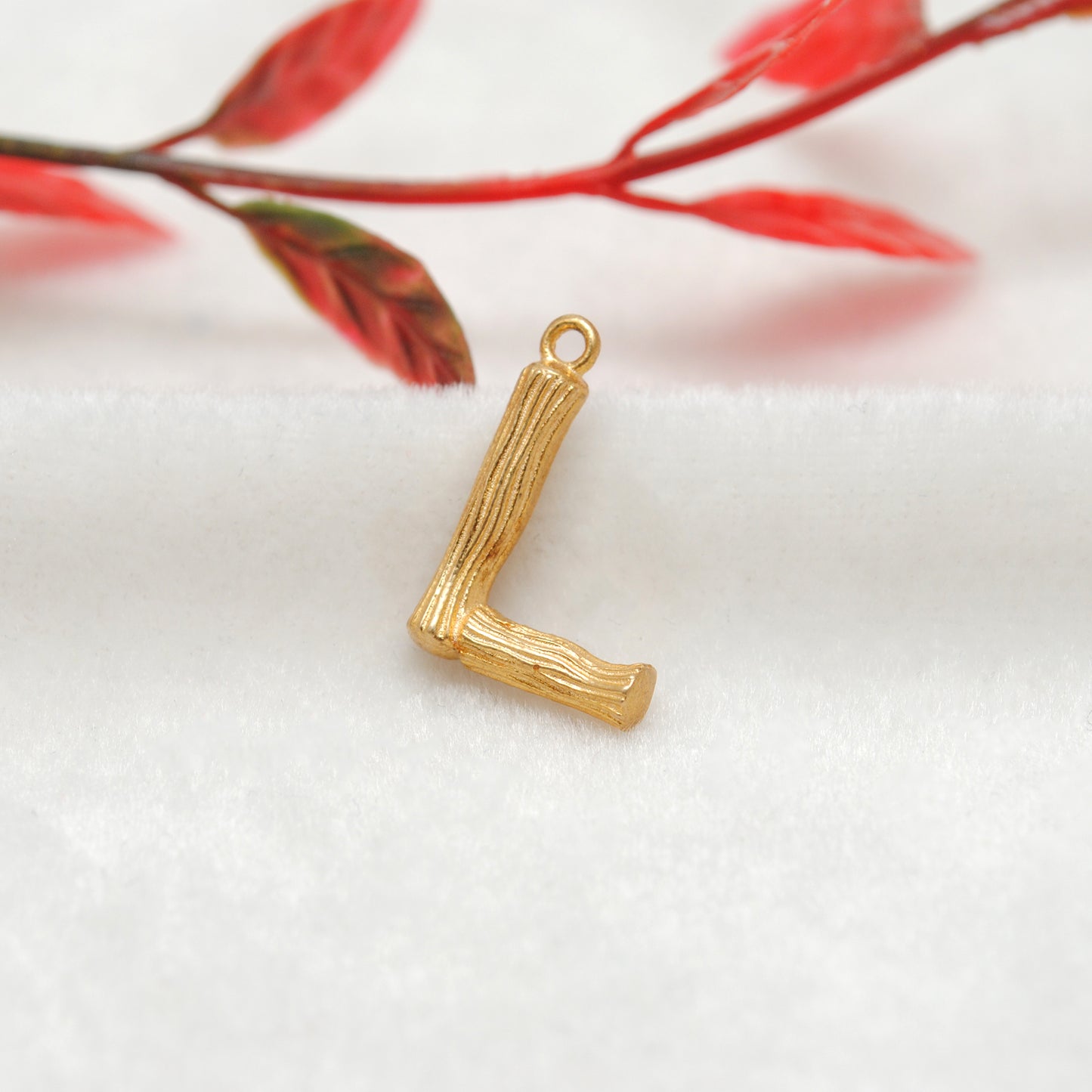 18k Solid Yellow Gold L Initial Letter Charm Pendant