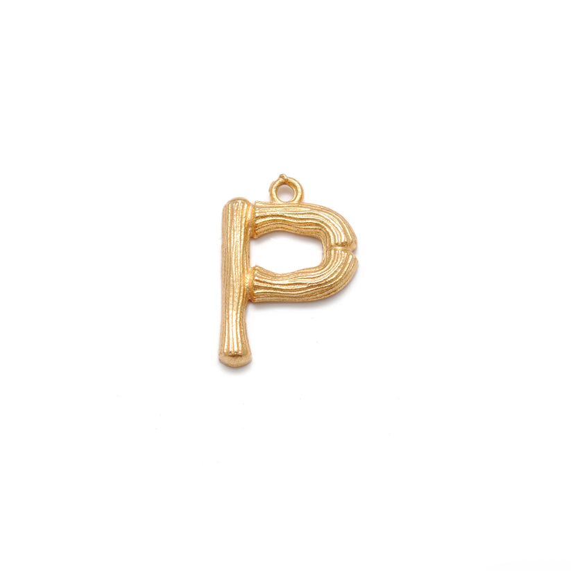 18k Solid Yellow Gold P Initial Letter Charm Pendant
