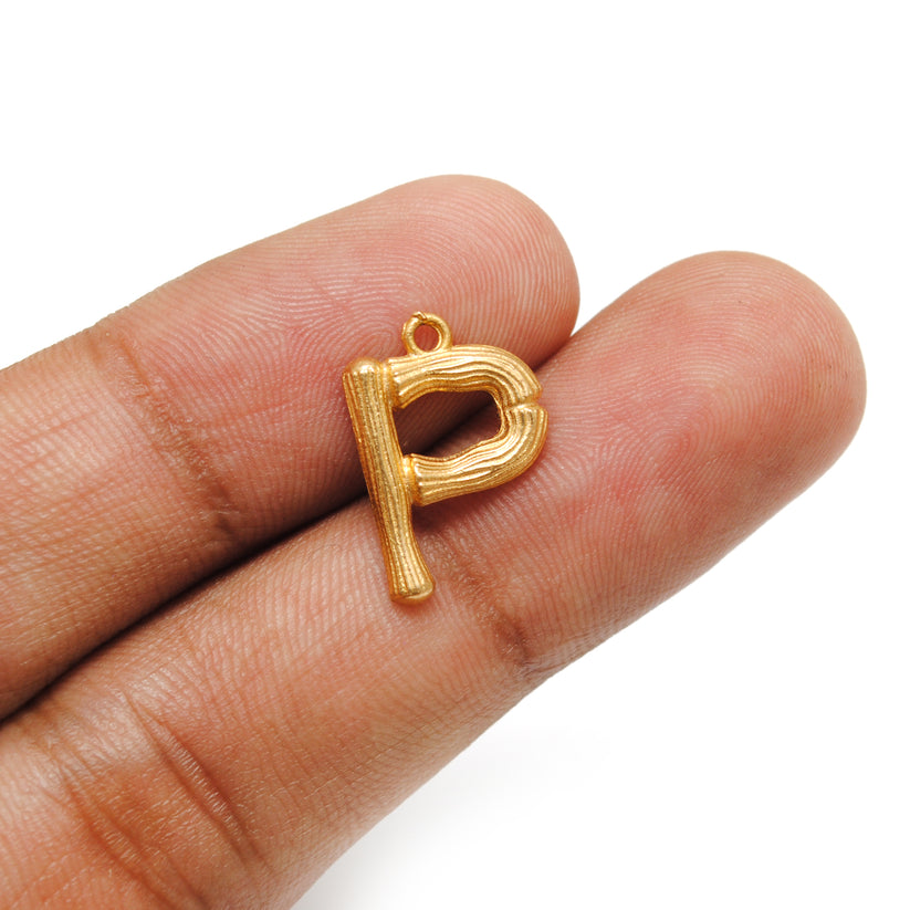 18k Solid Yellow Gold P Initial Letter Charm Pendant