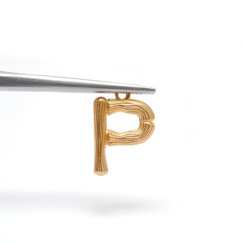 18k Solid Yellow Gold P Initial Letter Charm Pendant