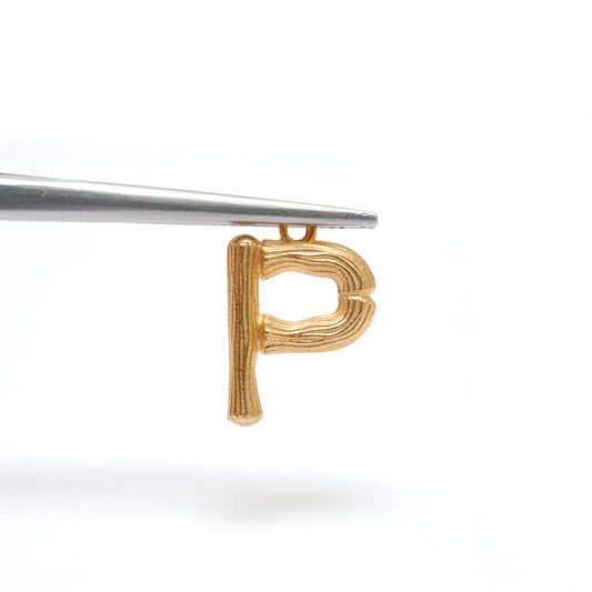 18k Solid Yellow Gold P Initial Letter Charm Pendant - view 3
