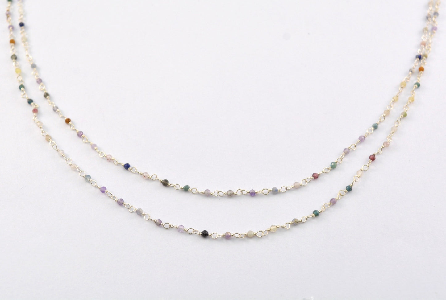 925 Silver Gold Rosary Chain with Multi Stone - 2mm