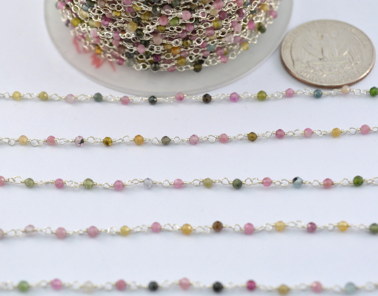 925 Gold Silver Rosary Chain with Tourmaline - 2.00mm