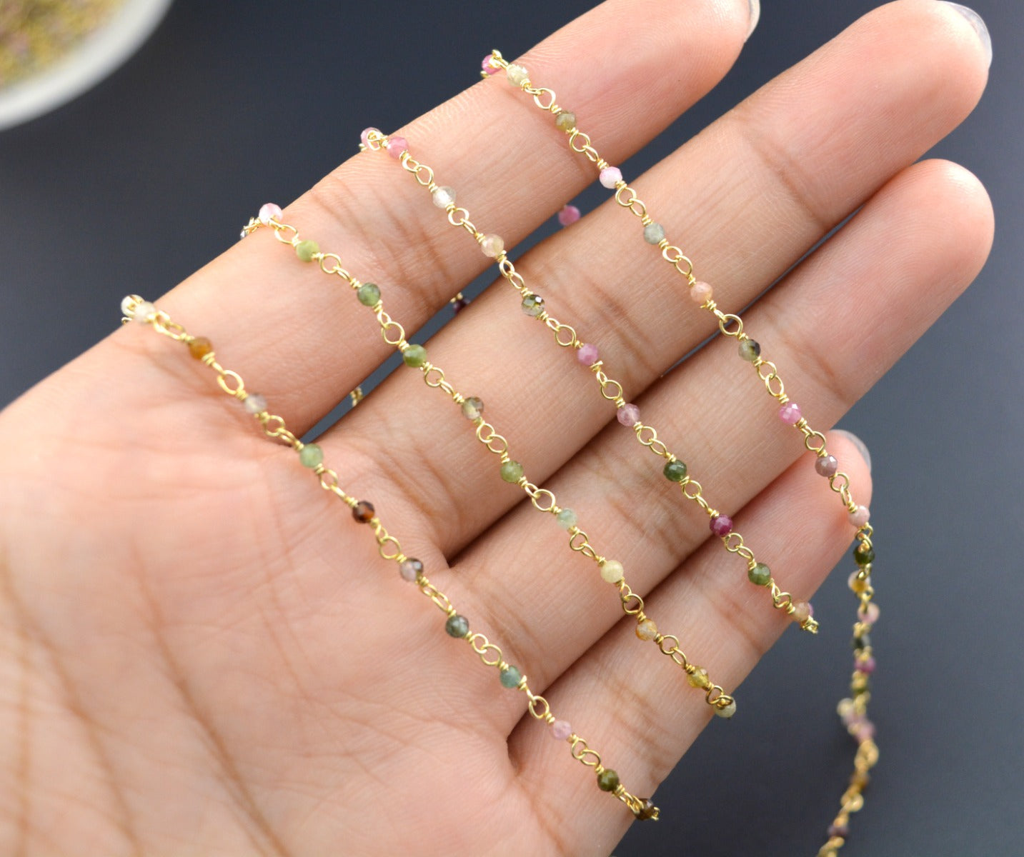 925 Gold Silver Rosary Chain with Tourmaline - 2.00mm