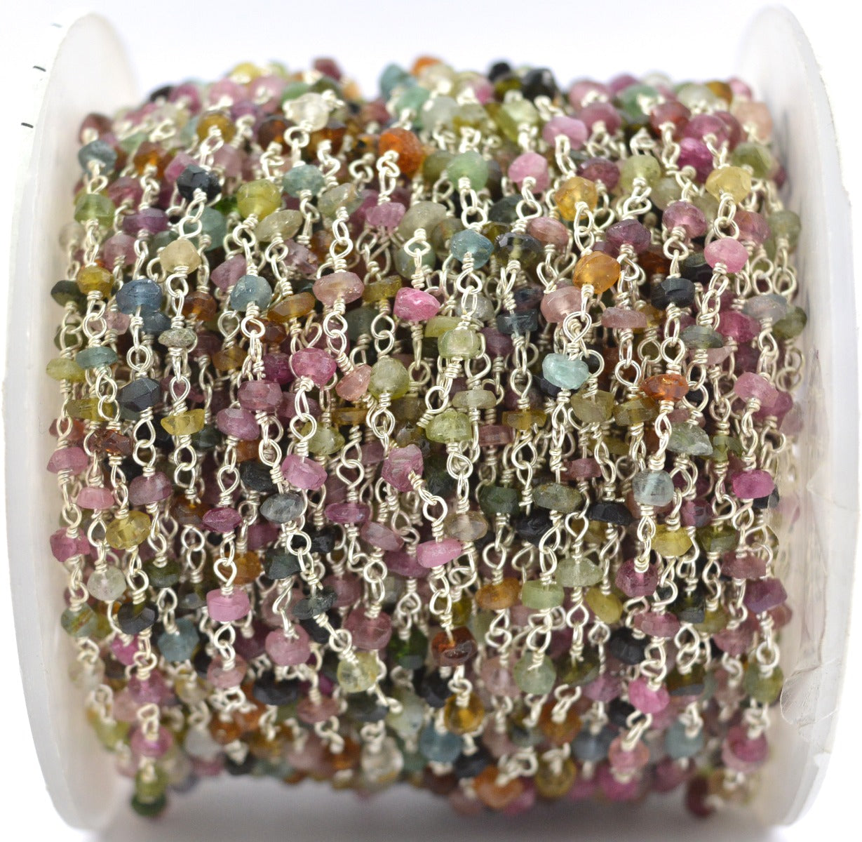 Stylish Tourmaline Rosary Chain in 925 Silver - 2mm