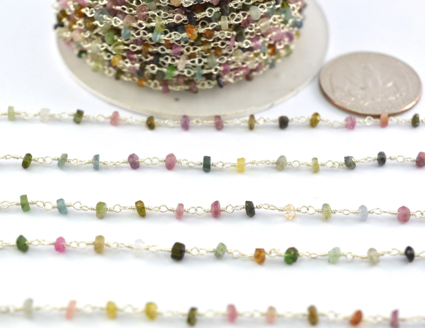 Stylish Tourmaline Rosary Chain in 925 Silver - 2mm