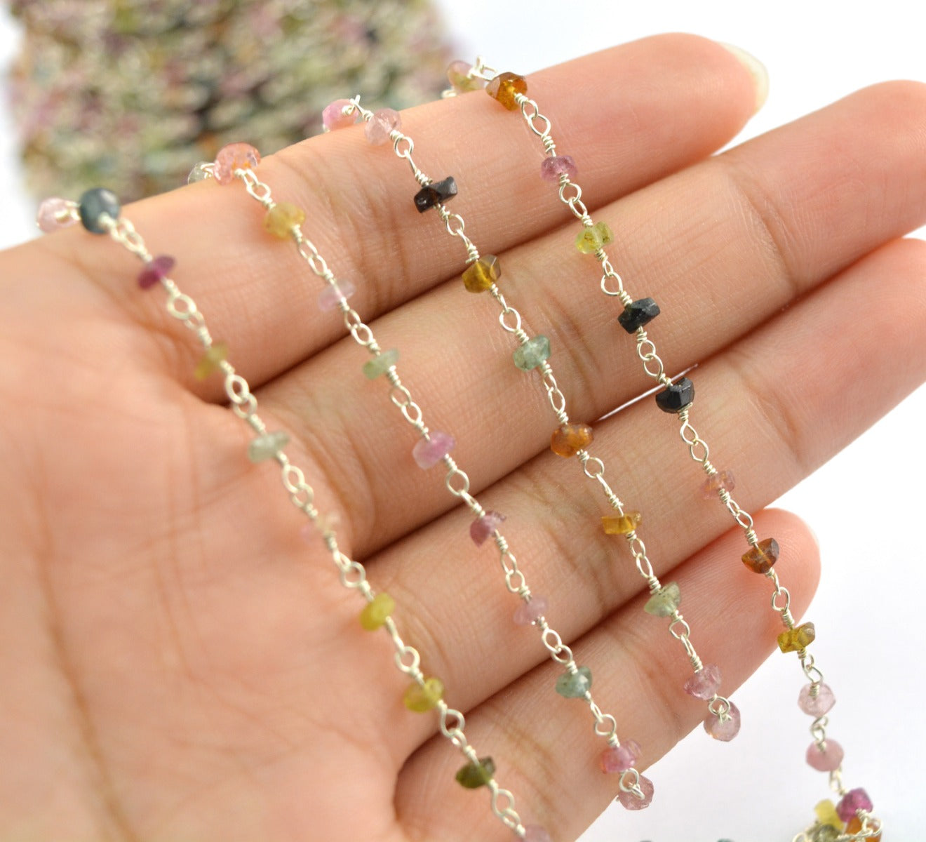 Stylish Tourmaline Rosary Chain in 925 Silver - 2mm
