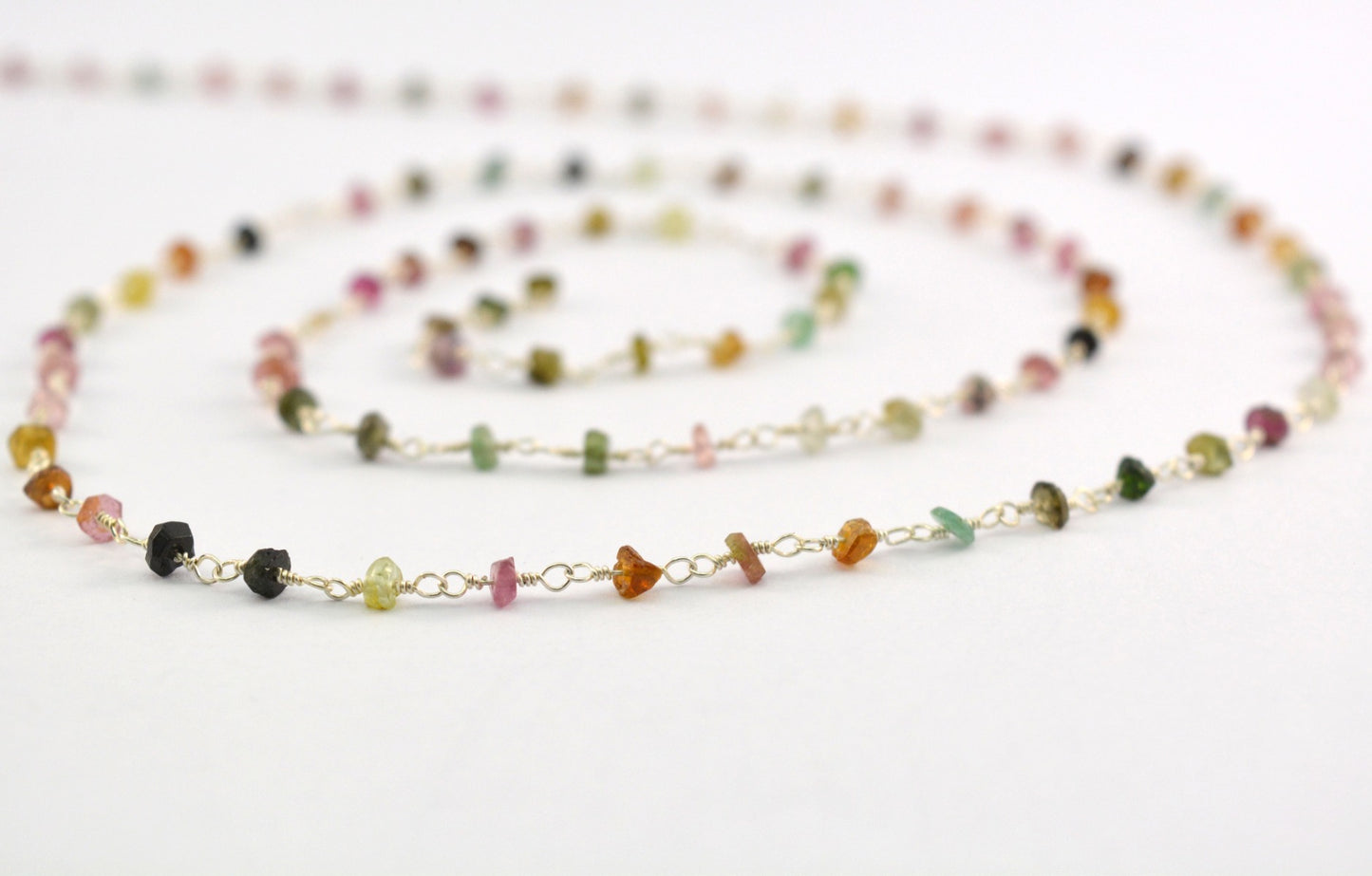 Stylish Tourmaline Rosary Chain in 925 Silver - 2mm