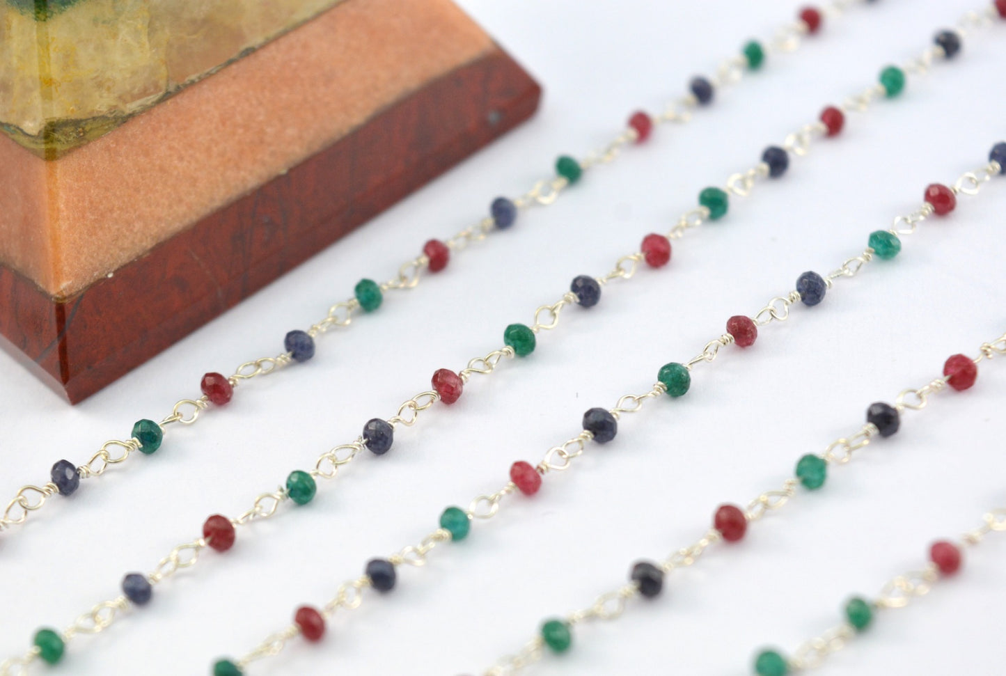 Elegant Emerald Rosary Chain in 925 Silver Gold - 2.00mm