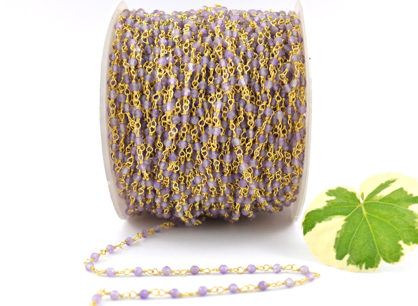 Artisan 925 Silver Gold Rosary Chain - Amethyst 2mm