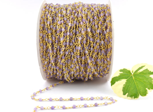 Artisan 925 Silver Gold Rosary Chain - Amethyst 2mm