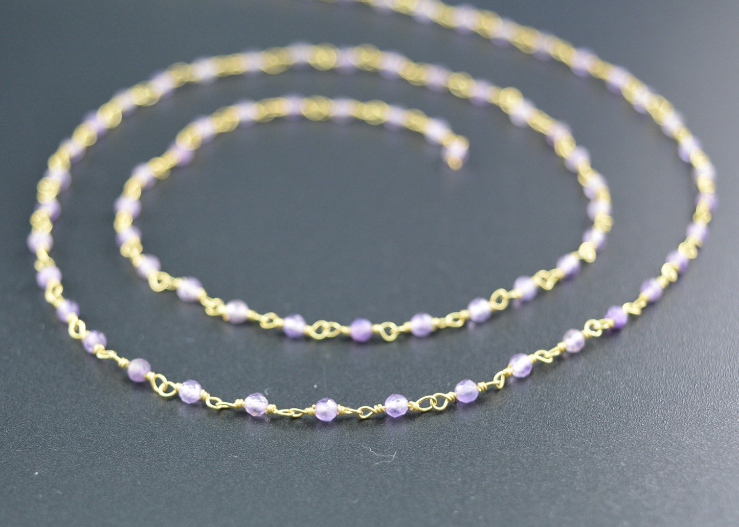 Artisan 925 Silver Gold Rosary Chain - Amethyst 2mm
