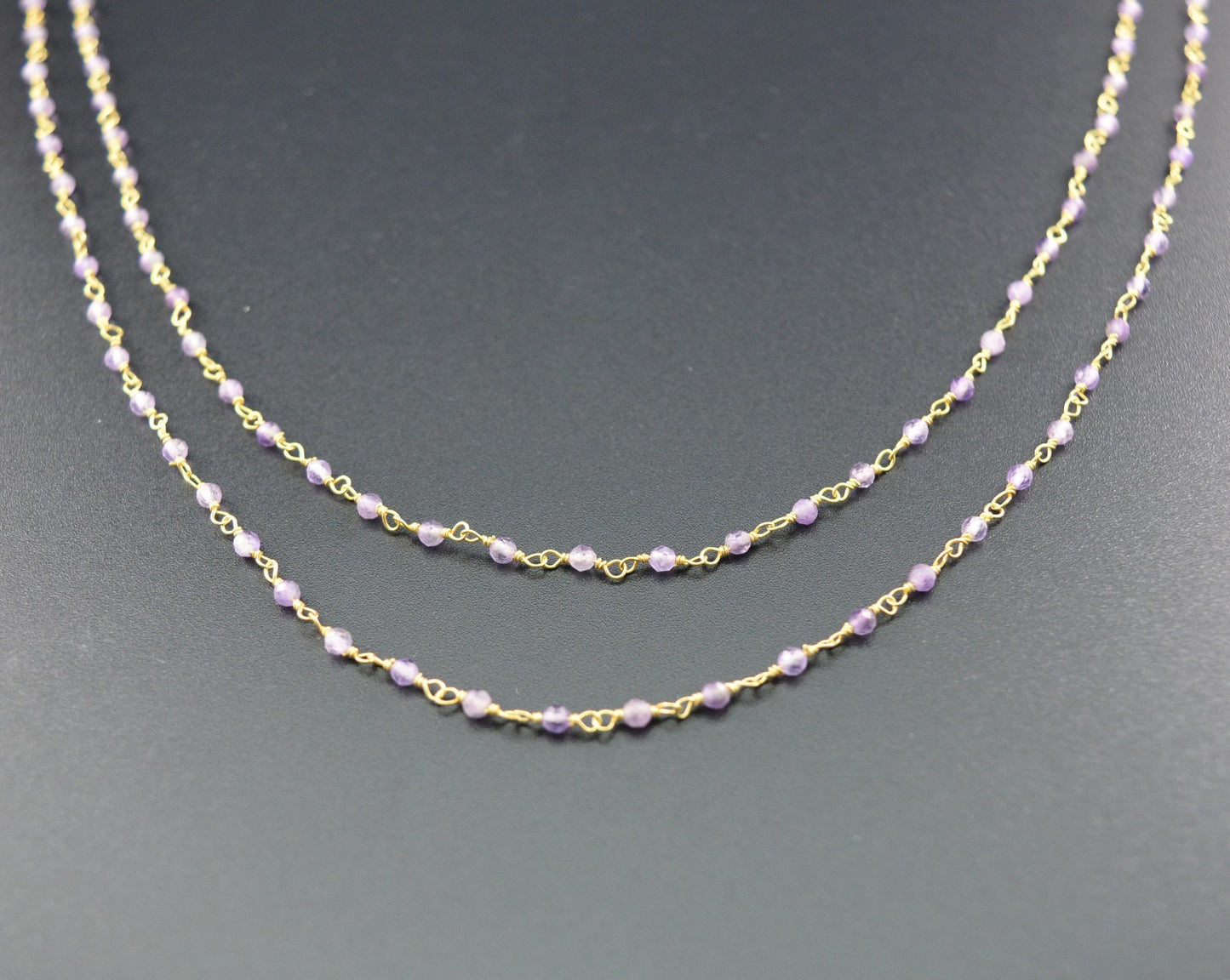 Artisan 925 Silver Gold Rosary Chain - Amethyst 2mm