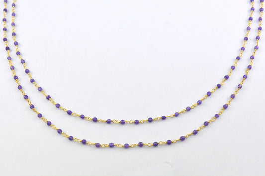 Amethyst Chalcedony Rosary Chain, 925 Sterling Silver, 2mm Faceted - view 3