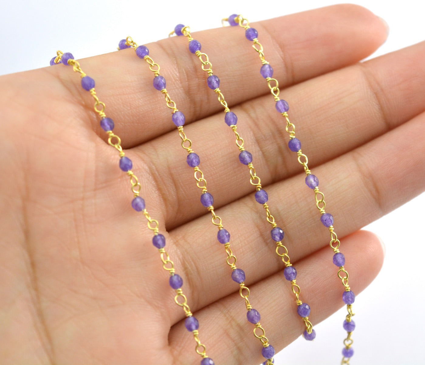 Graceful Rosary Chain - Amethyst 925 Gold Silver 2mm