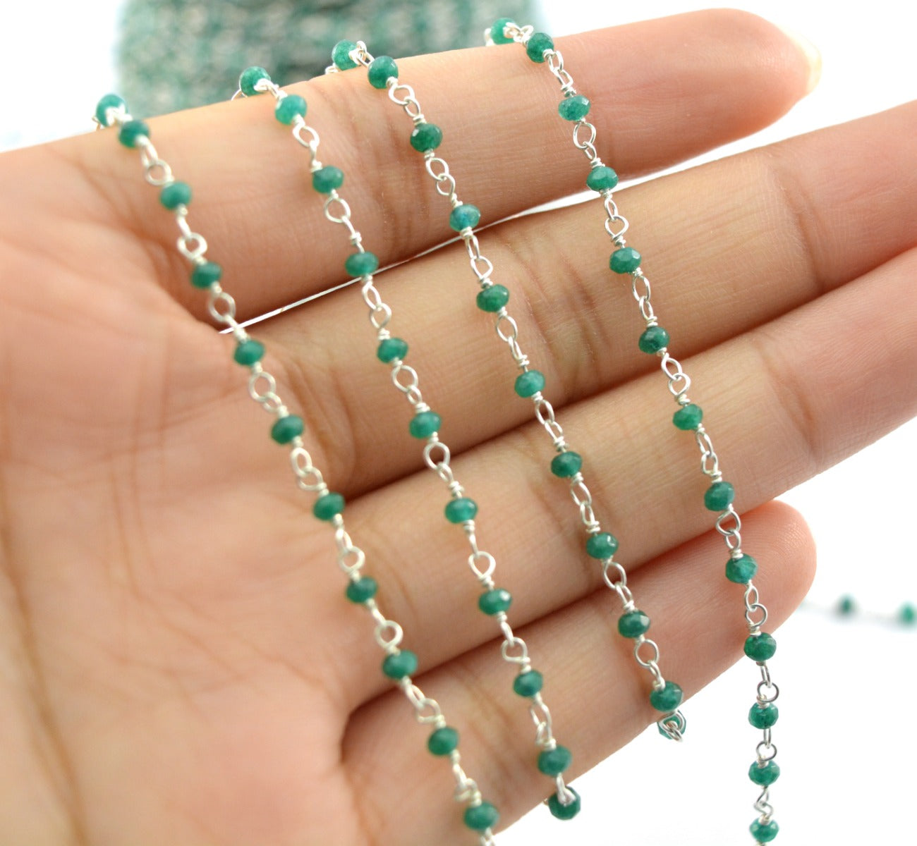 Artisan Rosary Chain - Emerald 925 Silver Gold 2.00mm
