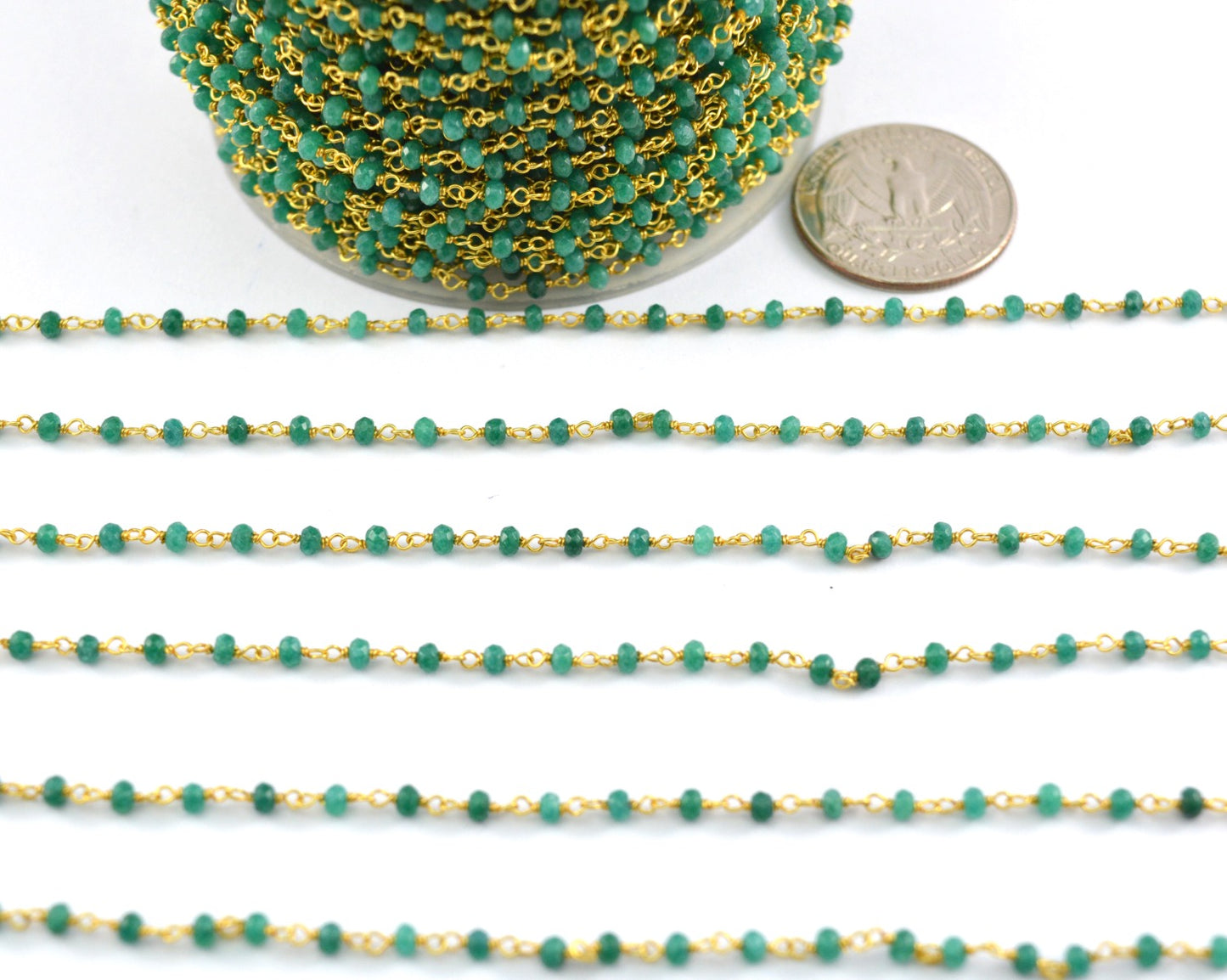 Artisan Rosary Chain - Emerald 925 Silver Gold 2.00mm