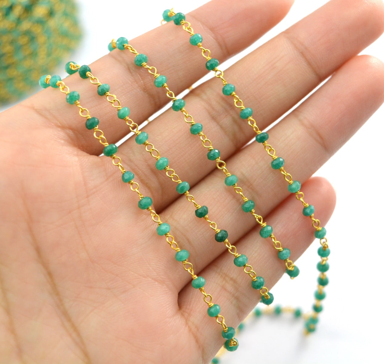 Artisan Rosary Chain - Emerald 925 Silver Gold 2.00mm