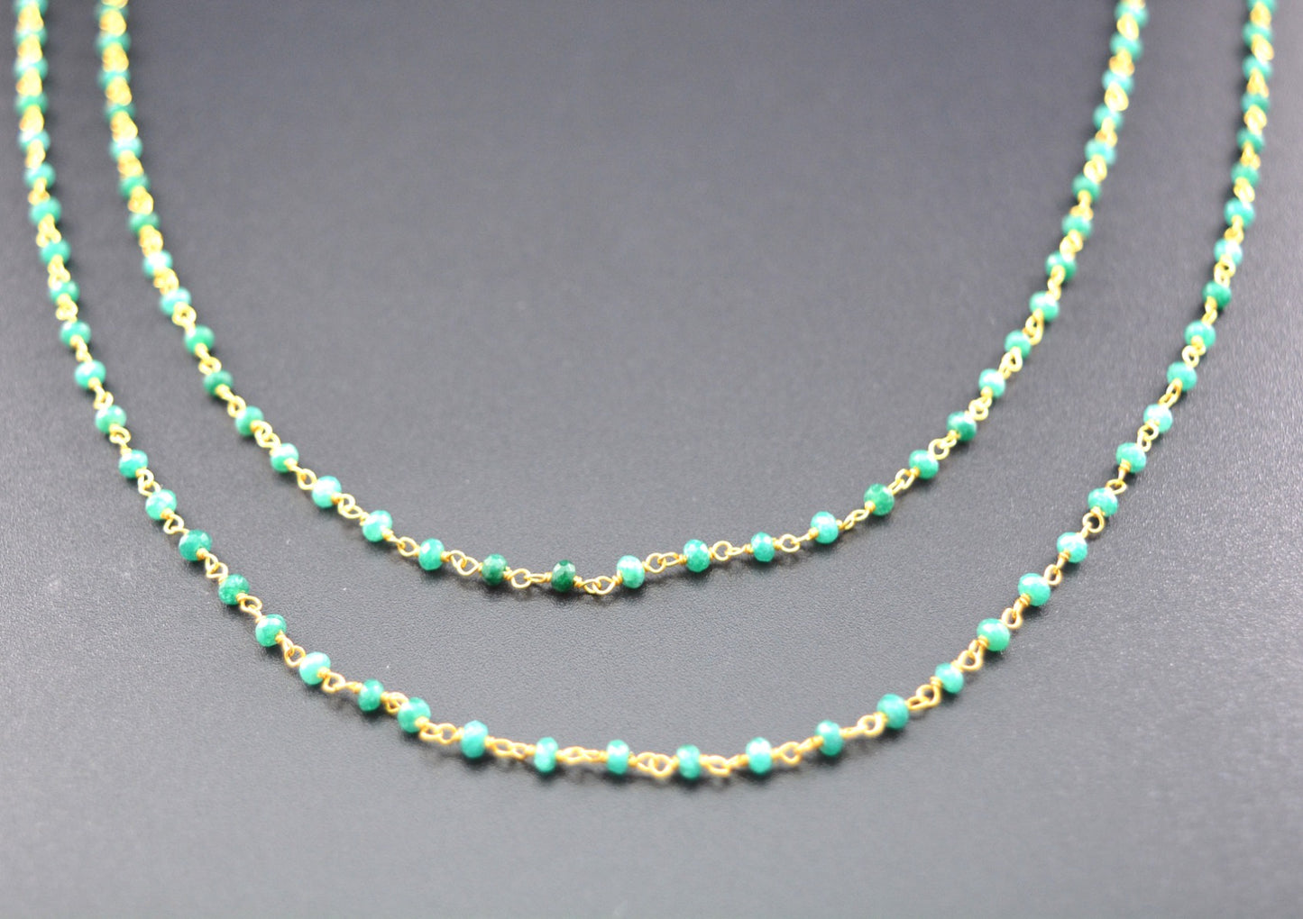 Artisan Rosary Chain - Emerald 925 Silver Gold 2.00mm