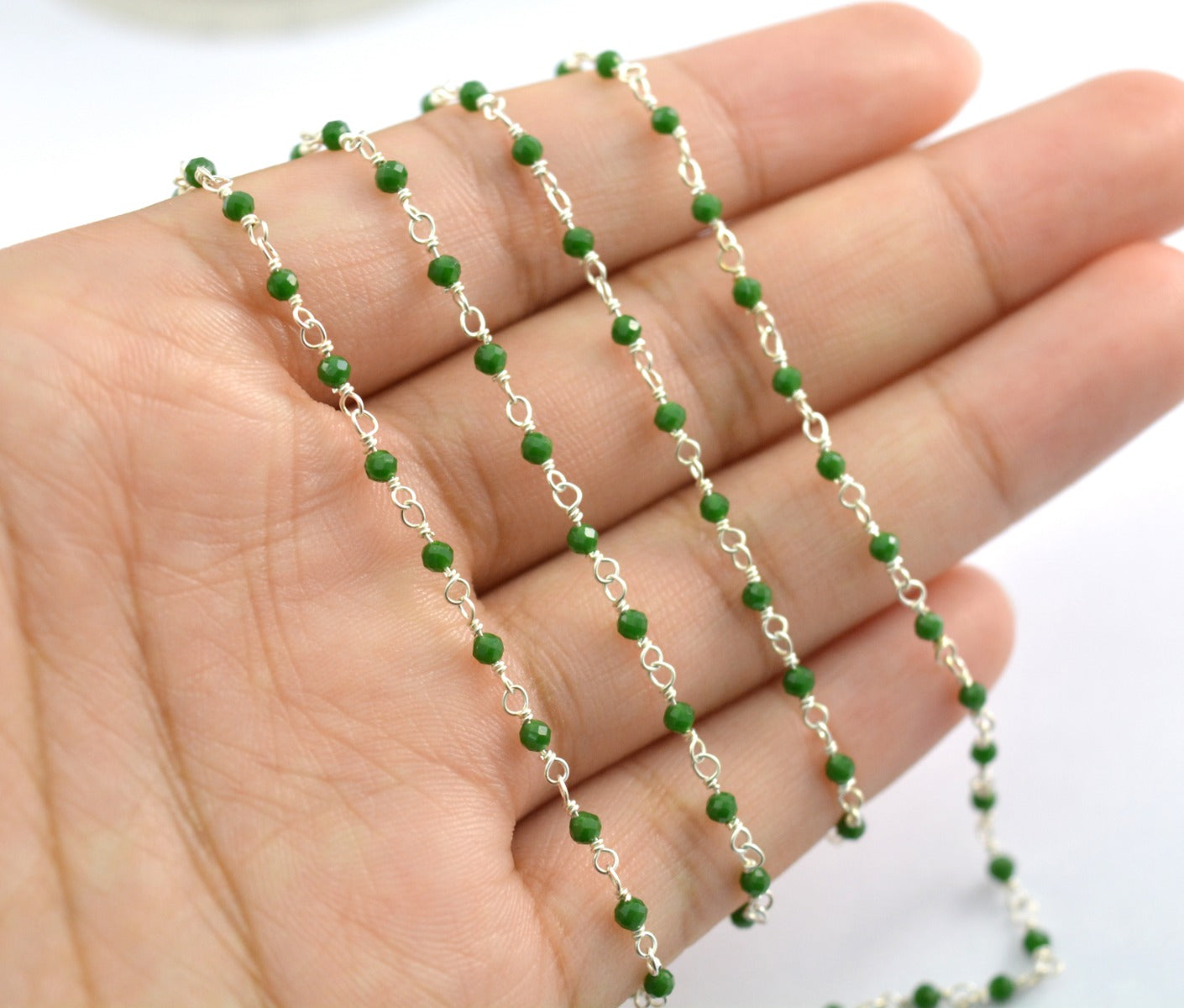 Beautiful Stone Rosary Chain in 925 Gold Silver - 2mm