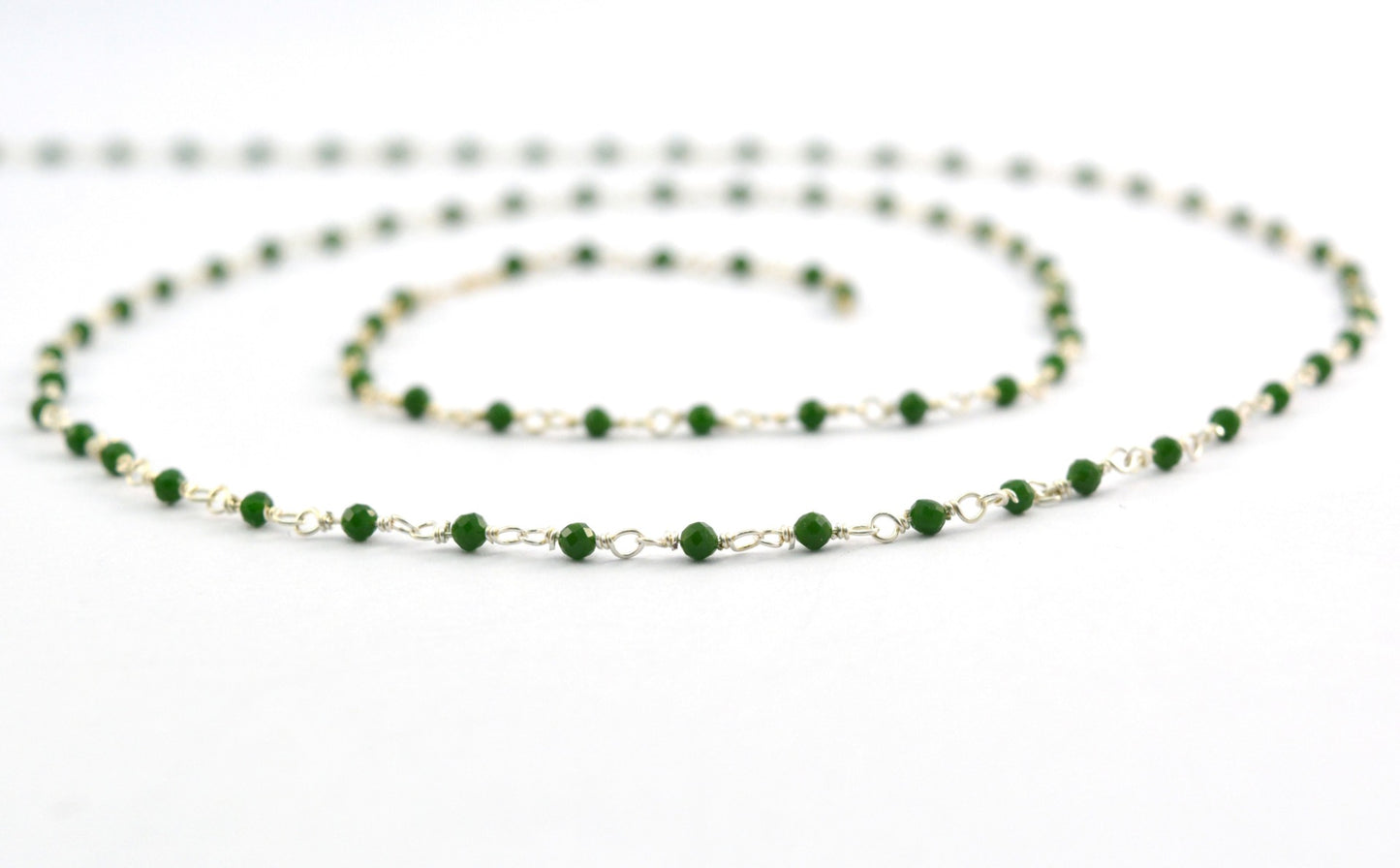 Beautiful Stone Rosary Chain in 925 Gold Silver - 2mm