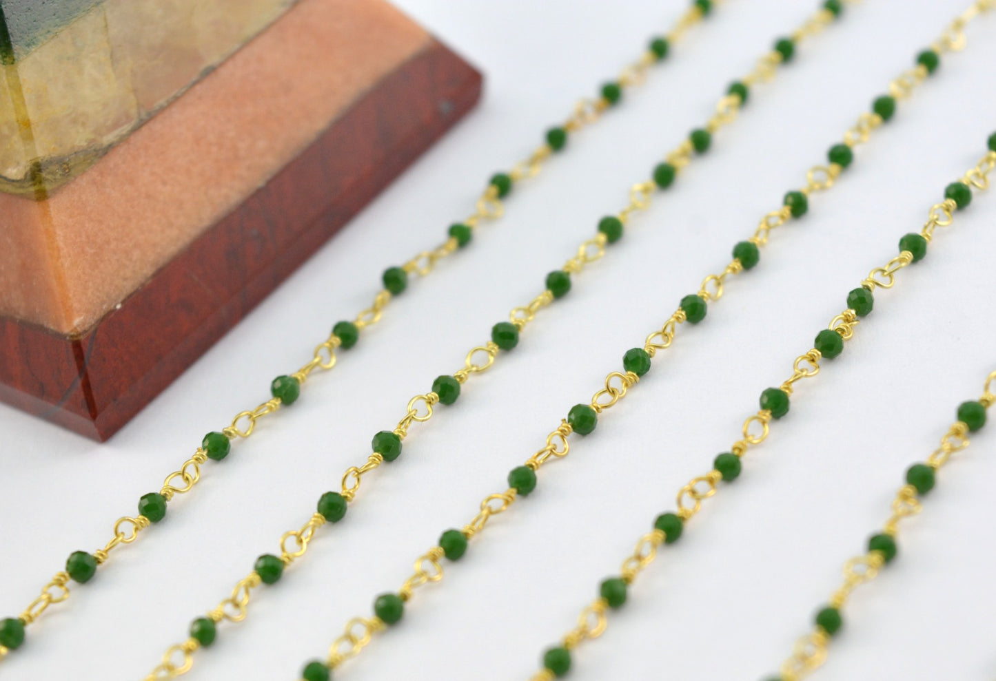 Beautiful Stone Rosary Chain in 925 Gold Silver - 2mm