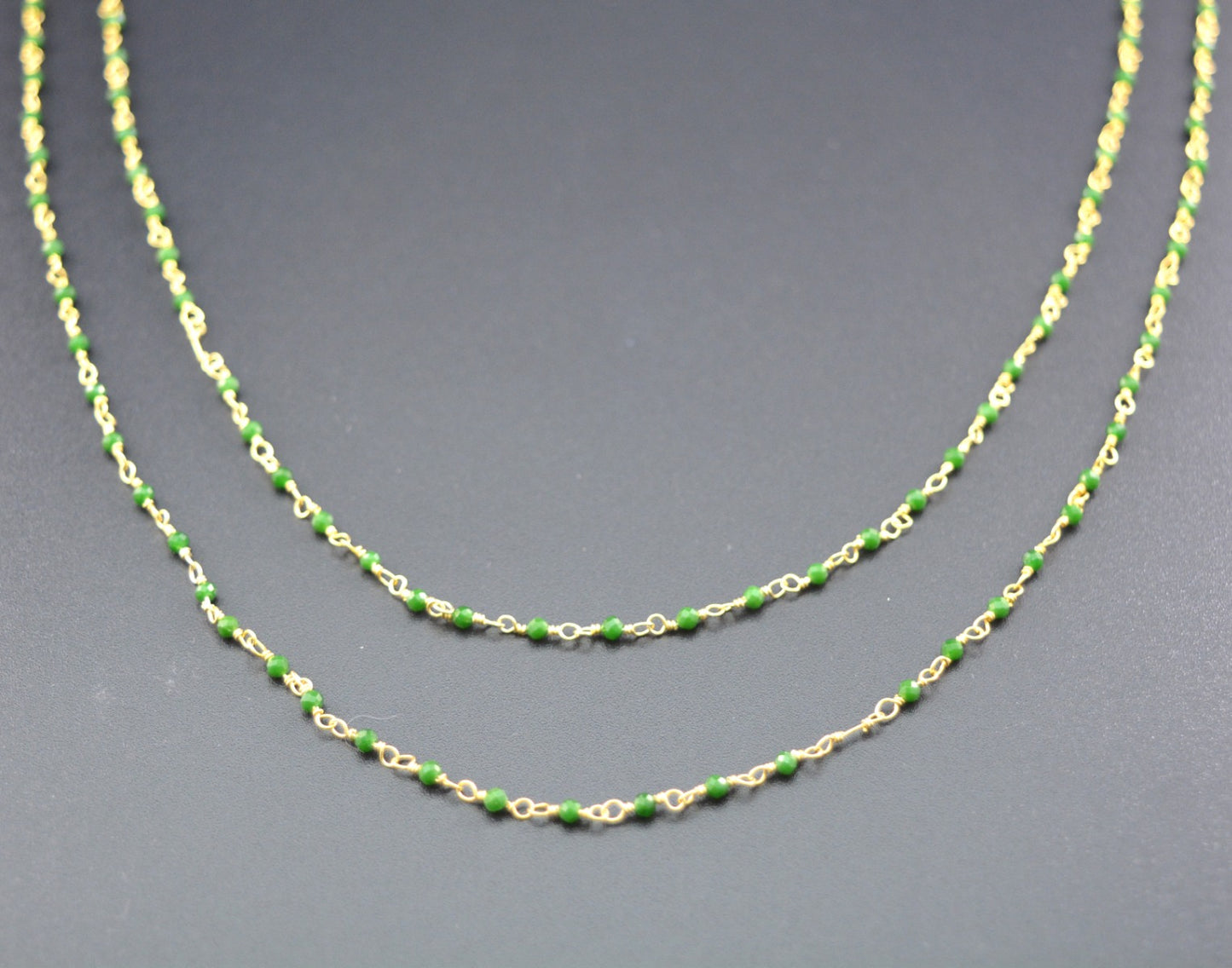 Beautiful Stone Rosary Chain in 925 Gold Silver - 2mm